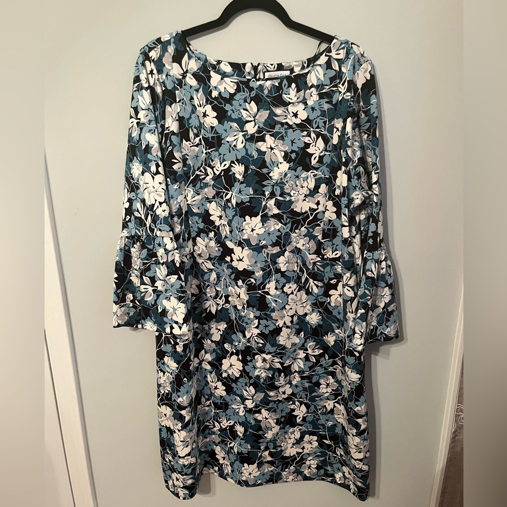 Charter Club Black, White & Blue Floral Long-Sleeve Shift Dress